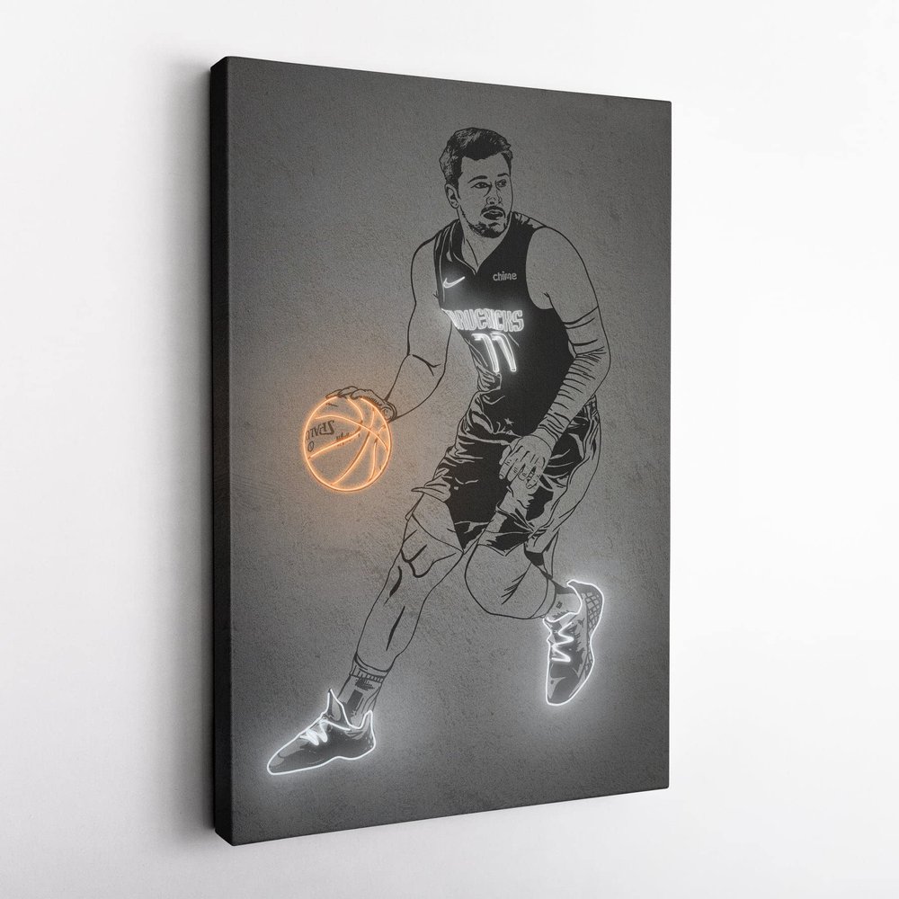 Luka Doncic Poster Neon Dallas Mavericks NBA Canvas Wall Art Home Decor Framed Poster Man Cave Gift(Canvas Ready To Hang, 20"x30")