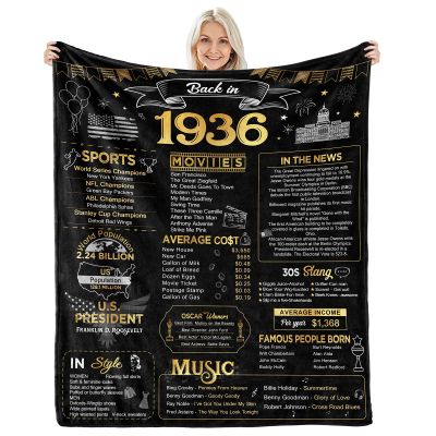 aisdfhsa 90th Birthday Gifts for Women Men - Back in 1936-90 Year Old Birthday Gifts for Men Throw Blanket 60Lx50W