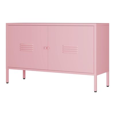 LINGZOE 2 Door Steel Storage Cabinet Pink TV Stand for Living Room,Metal Locker Storage Cabinet for Bedroom Balcony