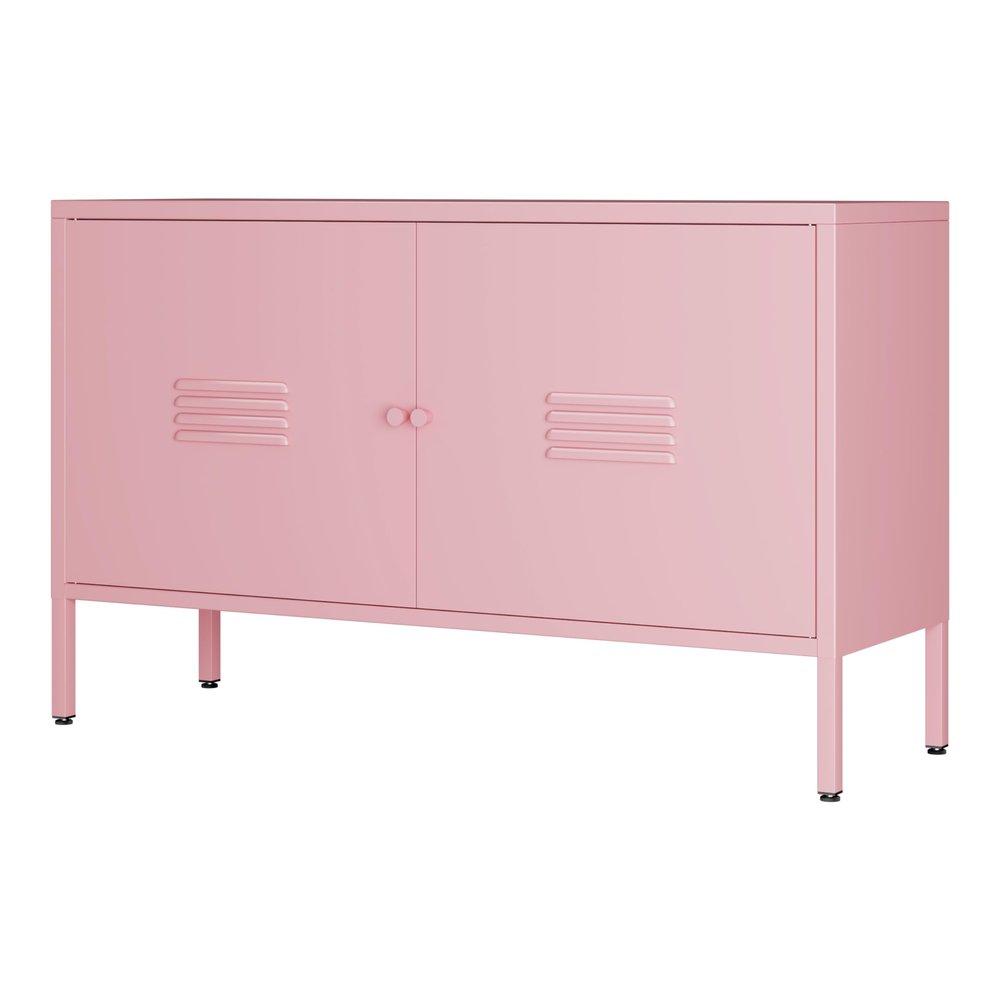 LINGZOE 2 Door Steel Storage Cabinet Pink TV Stand for Living Room,Metal Locker Storage Cabinet for Bedroom Balcony