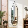 16''x48'' Full Length Mirror, Modern Oval Door Mirror Full Length with Hanging Leather Cord, Wall Mounted Mirror with Hanging Leather Strap for Bathroom Vanity Living Room Bedroom EntranceBlack view 1