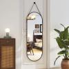 16''x48'' Full Length Mirror, Modern Oval Door Mirror Full Length with Hanging Leather Cord, Wall Mounted Mirror with Hanging Leather Strap for Bathroom Vanity Living Room Bedroom EntranceBlack view 2