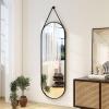16''x48'' Full Length Mirror, Modern Oval Door Mirror Full Length with Hanging Leather Cord, Wall Mounted Mirror with Hanging Leather Strap for Bathroom Vanity Living Room Bedroom EntranceBlack view 3