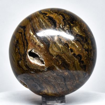 HQRP 59mm Peruvian Stromatolite Sphere Natural Druzy Crystal Polished Decor Ball Banded Algae Fossil Mineral Stone + Stand