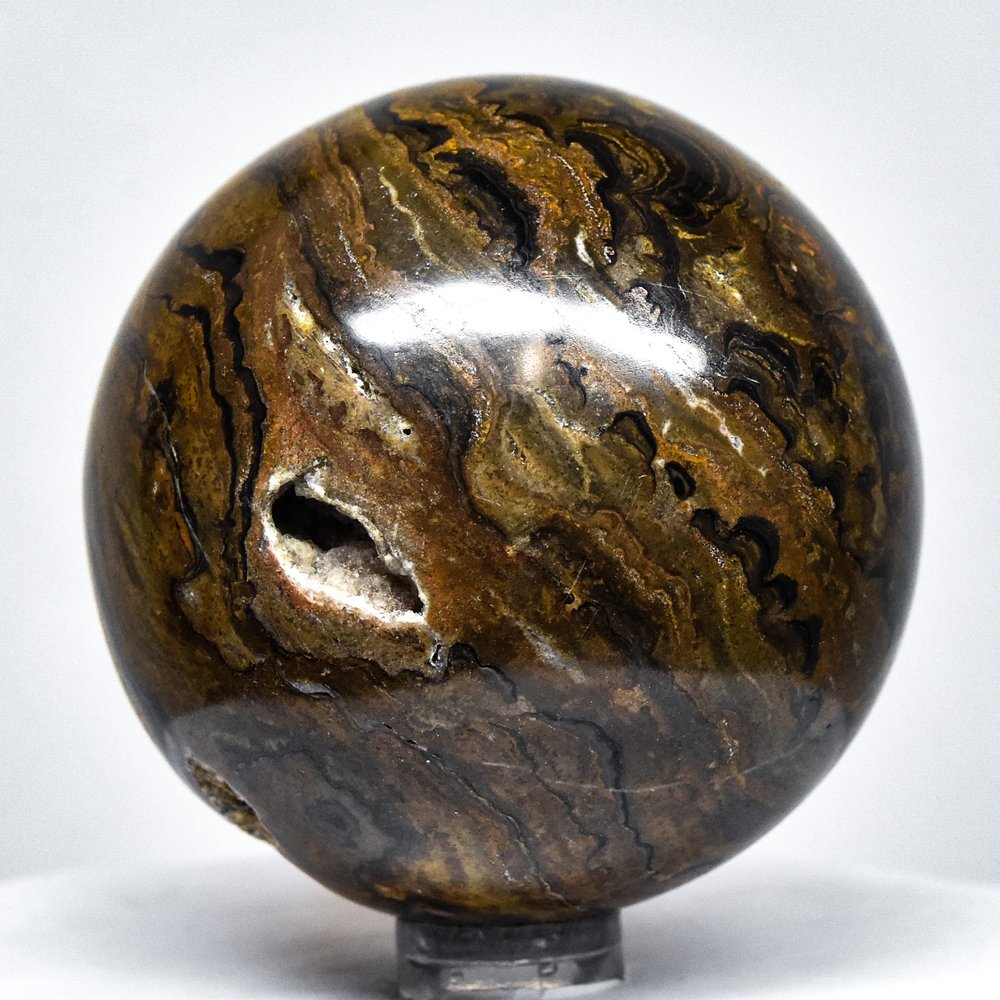 HQRP 59mm Peruvian Stromatolite Sphere Natural Druzy Crystal Polished Decor Ball Banded Algae Fossil Mineral Stone + Stand
