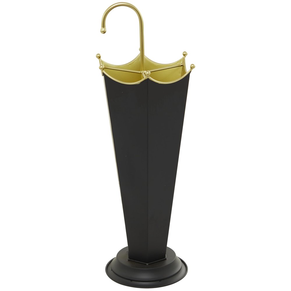 Deco 79 Metal Abstract Upside Down Kitschy Umbrella Stand with Gold Handle, 10" x 9" x 27", Black