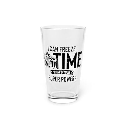 Beer Glass Pint 16oz Novelty What's Your Superpower Cameraman Photography Lover Hilarious Photographers Photojournalist Photo Fan 16oz