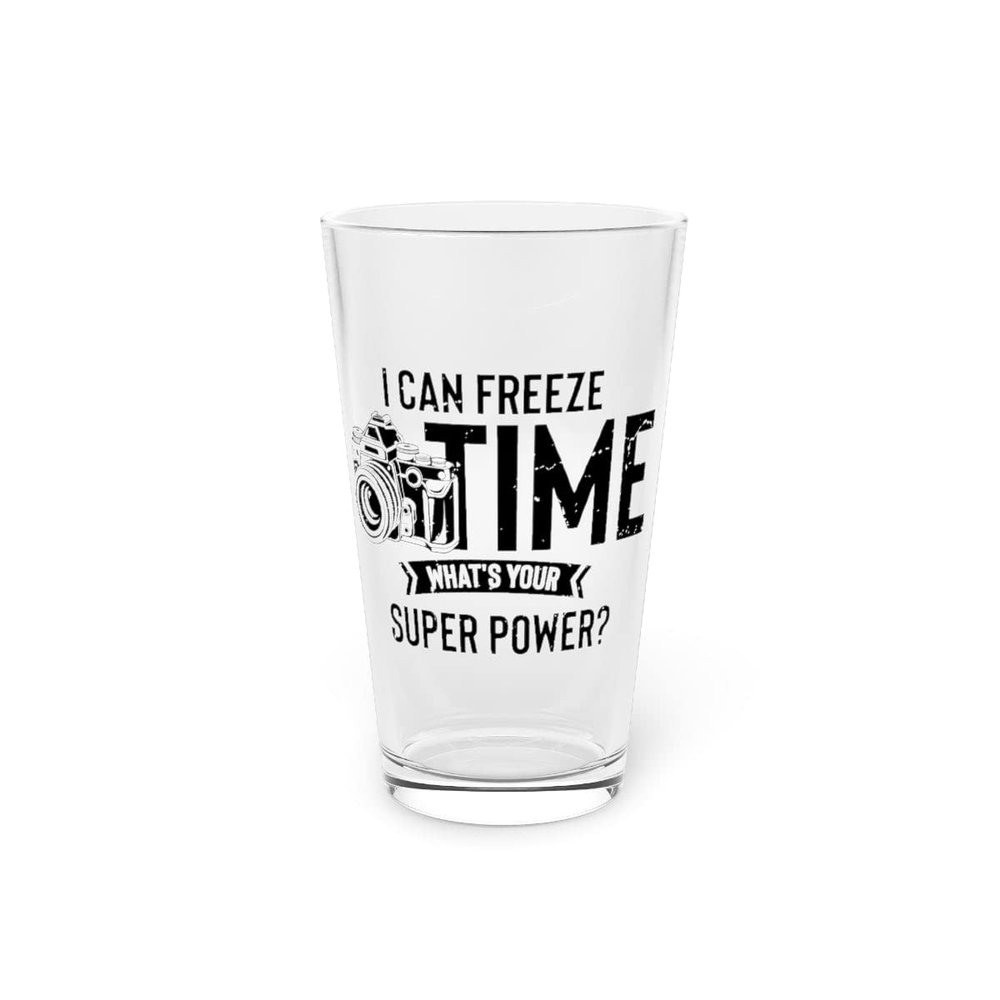 Beer Glass Pint 16oz Novelty What's Your Superpower Cameraman Photography Lover Hilarious Photographers Photojournalist Photo Fan 16oz
