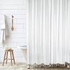 HALL & PERRY Modern Transitional White Stripe Shower Curtain with Tassels - Vertical Black Lines Striped 100% Cotton, 72" x 84" view 1