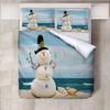 Roadchoice Christmas Snowman by The Sea Duvet Cover Queen Set,Two Conch Comforter Cover 3PCS for Boys Girls, Christmas Decor 1 Duvet Cover with 2 Pillowcase Bedclothes with Zipper view 1