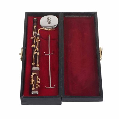 Cyrank Basson Model Ornament, Mini Wood Musical Instrument Model 17cm Basson Display Ornament with Stand and Case Miniature Musical Replica Decoration