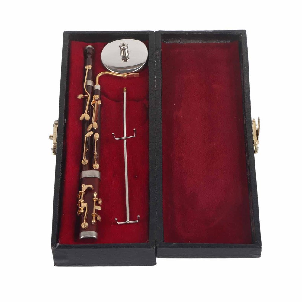 Cyrank Basson Model Ornament, Mini Wood Musical Instrument Model 17cm Basson Display Ornament with Stand and Case Miniature Musical Replica Decoration