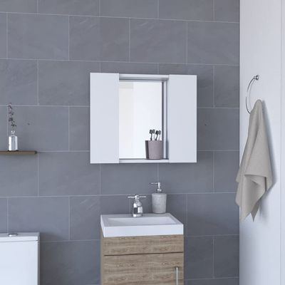 Hops Medicine Cabinet, Double Door, Mirror, One External Shelf, White