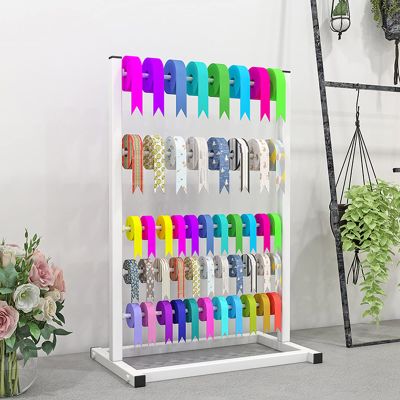 ZAQYCM 5-Shelf Ribbon Spool Holder Tabletop, Metal Ribbon Organizer Rack for Craft Room, Florist/Cake Shop/Retail Store/Small Space Thread Rolls Dispenser (Color : White)