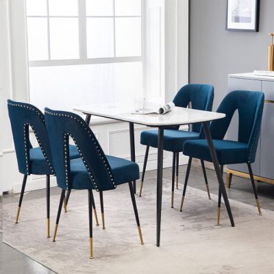 Rhomtree Set of 4 Kitchen Chair Modern Upholstered Dining Chairs Desk Chair Side Chair with Metal Legs Fabric Dining Comfy Accent Chair (Blue, Set of 4)
