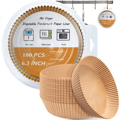 Air Fryer Liners Disposable 100 PCS-6.3 inches, Tiktok Must Have for Kitchen, Unbleached Non-Stick Baking Parchment Sheet