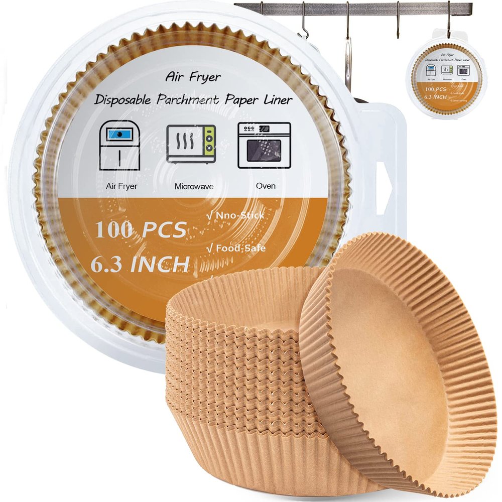 Air Fryer Liners Disposable 100 PCS-6.3 inches, Tiktok Must Have for Kitchen, Unbleached Non-Stick Baking Parchment Sheet