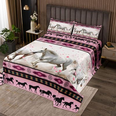 Aztec Bedspread African Tribal Horse Printed Quilted,Farm Animals Coverlet Set Ethnic Tribe Arrow Dream Catcher Quilt Set Queen,Southwest Native Exotic Nordic Style Room Decor