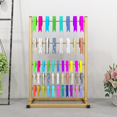 ZAQYCM 5-Shelf Ribbon Spool Holder Tabletop, Metal Ribbon Organizer Rack for Craft Room, Florist/Cake Shop/Retail Store/Small Space Thread Rolls Dispenser (Color : Gold)