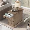 Aiuyesuo Multifunctional Classic Vintage End Table with USB Ports and 1 Drawer with Cup Holders, Sofa Side Table Bedside Nightstand Narrow Table for Living Room Bedroom (Antique Brown) view 1