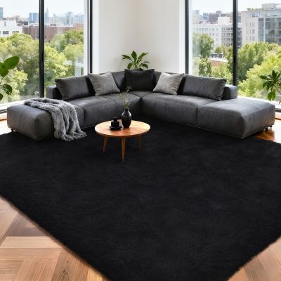 HOMORE Black Rug 8x10 Rugs for Living Room, Large Fluffy Carpet for Bedroom, Super Soft Shag Rug for Kids Nursery Boys Girls Room Dorm Decor