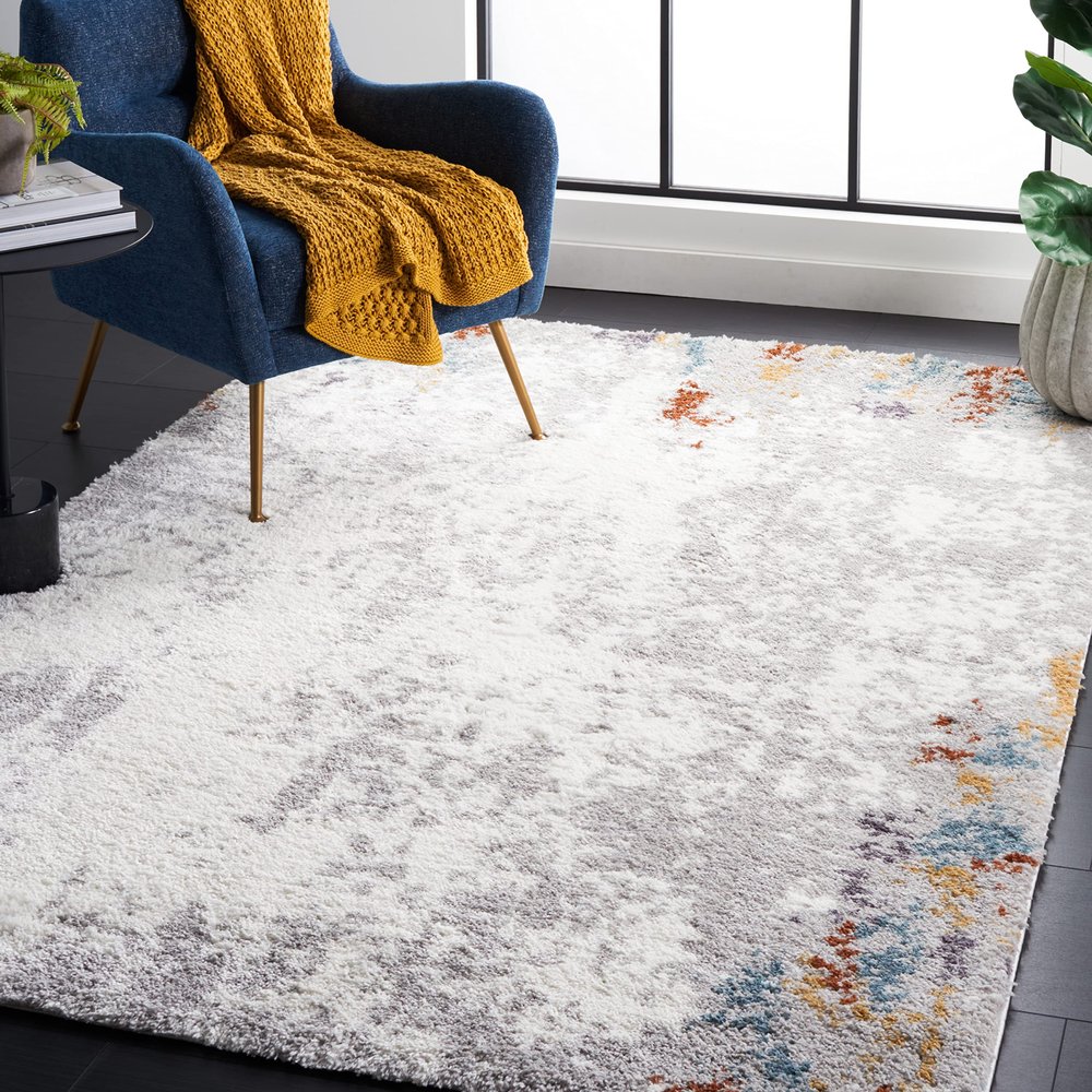 SAFAVIEH Area Rug 8x10 - Berber Shag Collection - Large - Blue Rust & Ivory, Modern Design, Non-Shedding & Easy Cleaning, Plush Thick Pile, Ideal for Living Room, Bedroom, Dining Space (BER579A)