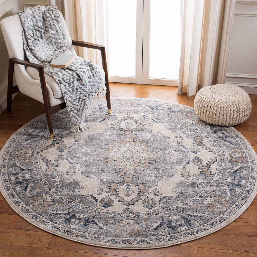 Martha Stewart x SAFAVIEH Area Rug Collection - 6'7" Round, Beige & Grey, Non-Shedding & Easy Cleaning, Ideal for Living Room, Bedroom, Office, Dining Space (MSR898B)