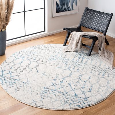 SAFAVIEH Tulum Collection Area Rug - 3' Round, Ivory & Turquoise, Moroccan Boho Distressed Design, Non-Shedding & Easy to Clean, Ideal for Entryway, Foyer, Accent Space, Bedroom (TUL270B)