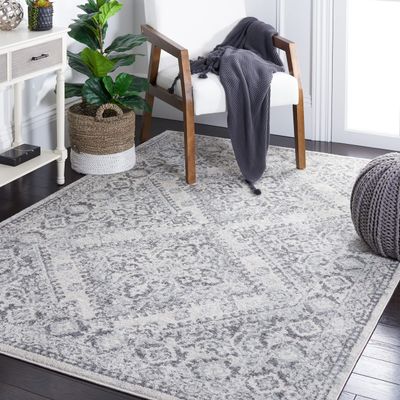 SAFAVIEH Area Rug 8x10 - Tulum Collection - Large - Ivory & Grey, Oriental Rustic Diamond Design, Non-Shedding & Easy to Clean, Ideal for Living Room, Bedroom, Dining Space (TUL280C)