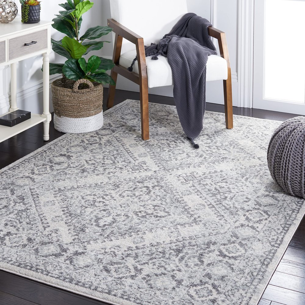 SAFAVIEH Area Rug 8x10 - Tulum Collection - Large - Ivory & Grey, Oriental Rustic Diamond Design, Non-Shedding & Easy to Clean, Ideal for Living Room, Bedroom, Dining Space (TUL280C)
