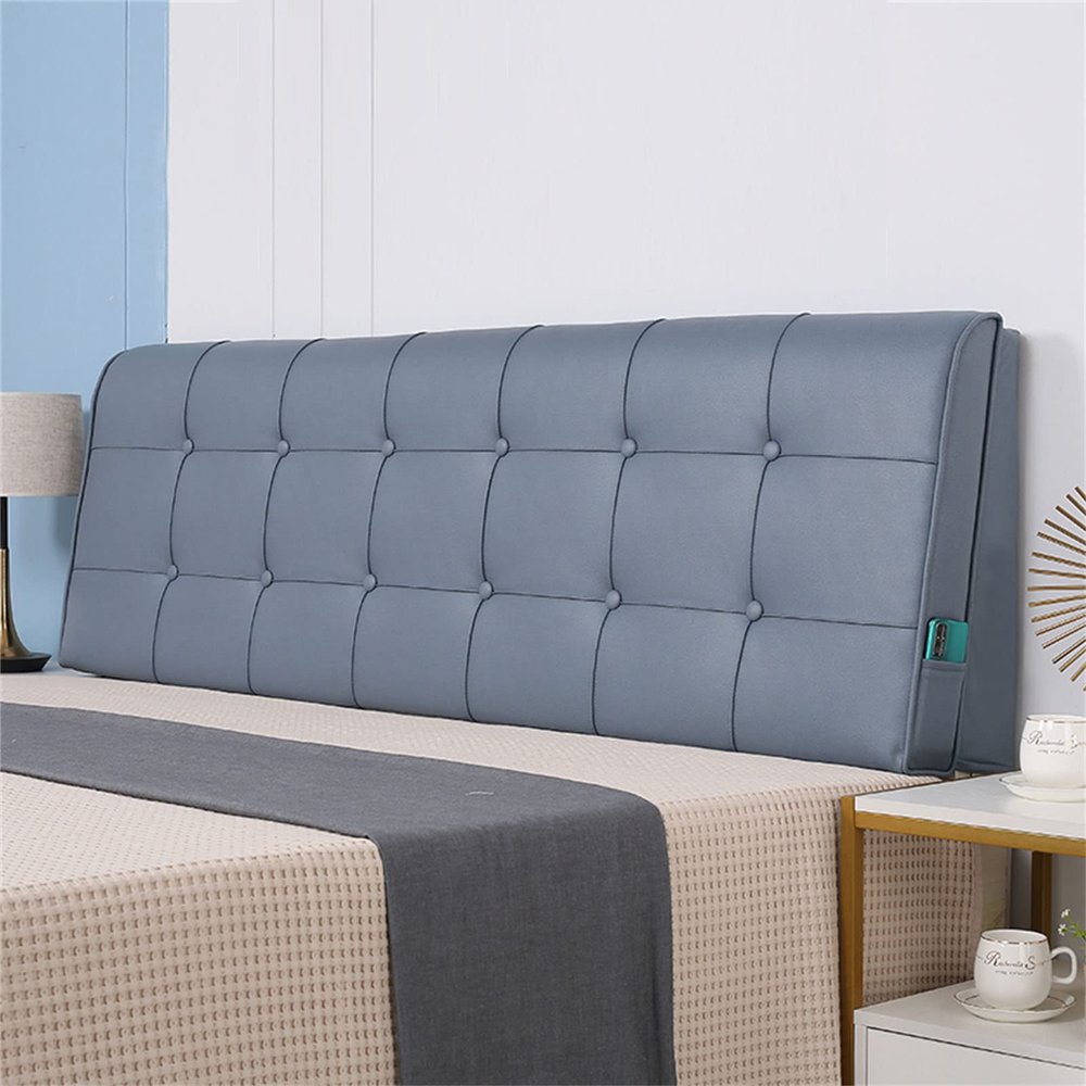ZZYK King Size Adult Headboard Backrest Upholstered Button Reading Pillow Lumbar Support Bolster Wedge Cushion Couch Bed Pad Bunk Bed Bolster with Removable Cover,Blue,Paste 78.7"/200cm