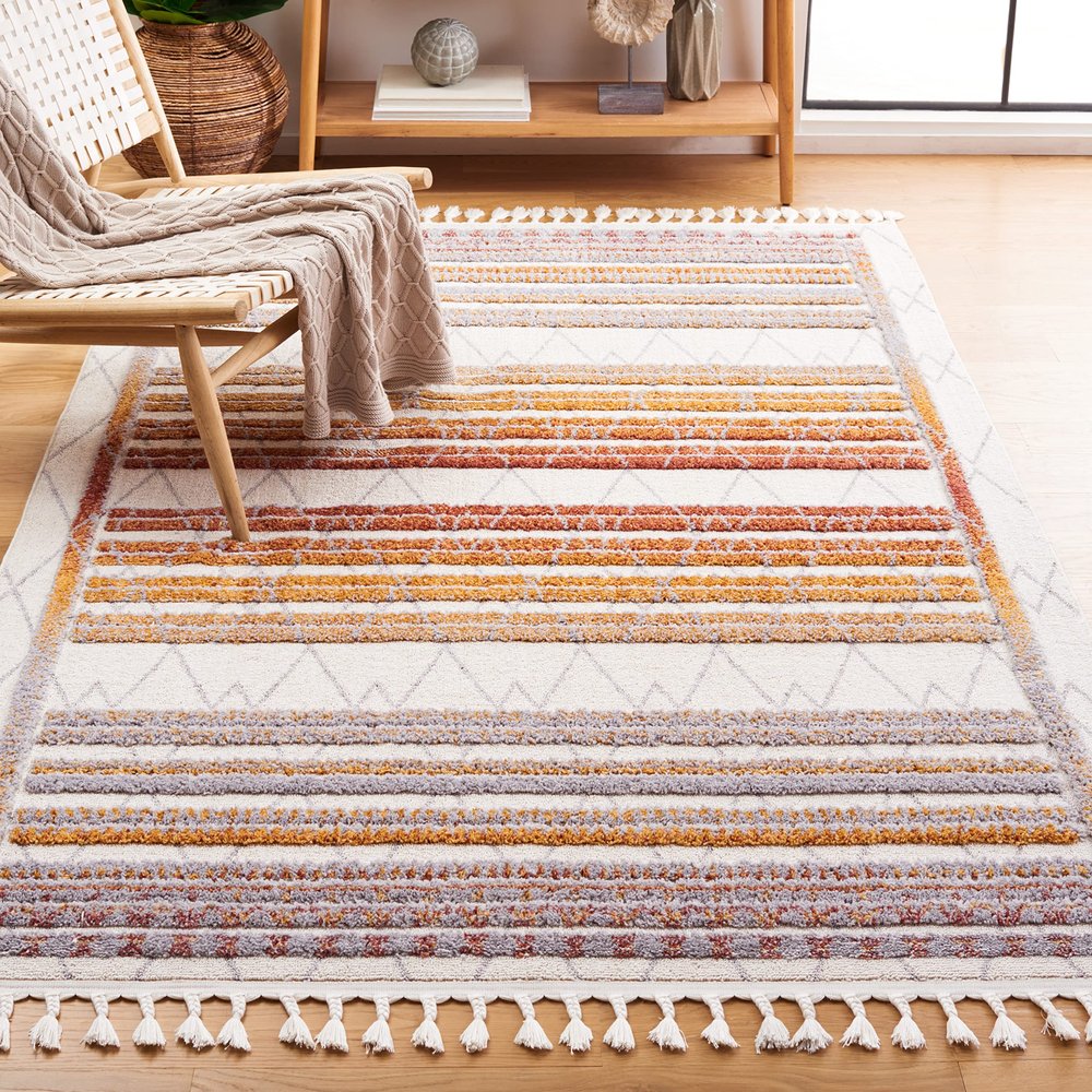 SAFAVIEH Area Rug 8x10 - Marrakech Collection - Large - Grey & Multi, Moroccan Boho Tribal Rustic Design, Non-Shedding & Easy Cleaning, Ideal for Living Room, Bedroom, Office, Dining Space (MRK570F)