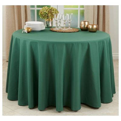 Occasion Gallery Jasper Green 100% Polyester Solid Classic Everyday Design Dining Room or Kitchen Tablecloth, 132" Round (1 Piece)
