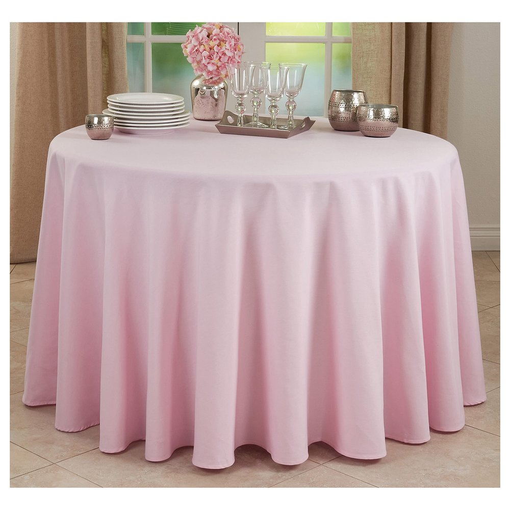 Occasion Gallery Pink 100% Polyester Solid Classic Everyday Design Dining Room or Kitchen Tablecloth, 132" Round (1 Piece)