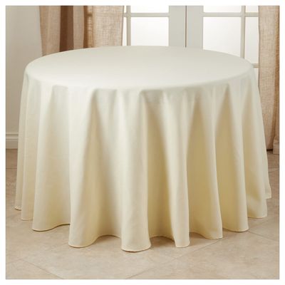 Occasion Gallery Ivory White 100% Polyester Solid Classic Everyday Design Dining Room or Kitchen Tablecloth, 132" Round (1 Piece)