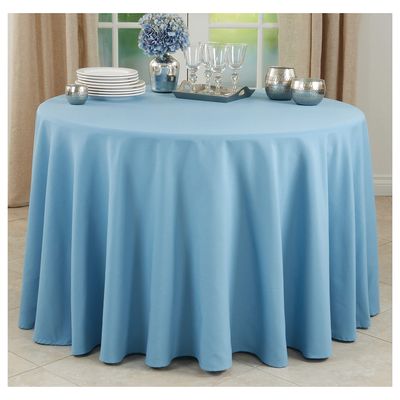 Occasion Gallery Aqua Blue 100% Polyester Solid Classic Everyday Design Dining Room or Kitchen Tablecloth, 132" Round (1 Piece)