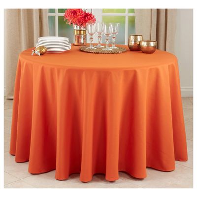 Occasion Gallery Pumpkin Orange 100% Polyester Solid Classic Everyday Design Dining Room or Kitchen Tablecloth, 132" Round (1 Piece)