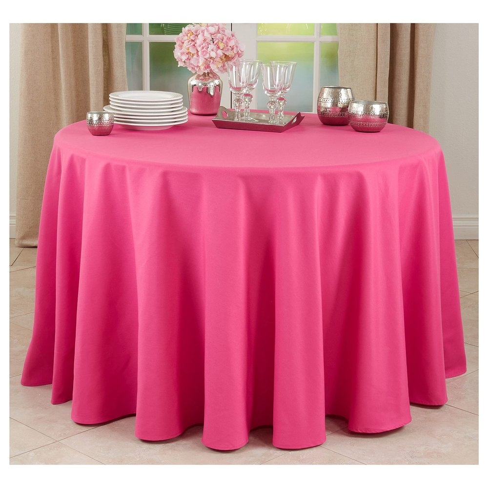 Occasion Gallery Fuchsia Pink 100% Polyester Solid Classic Everyday Design Dining Room or Kitchen Tablecloth, 132" Round (1 Piece)