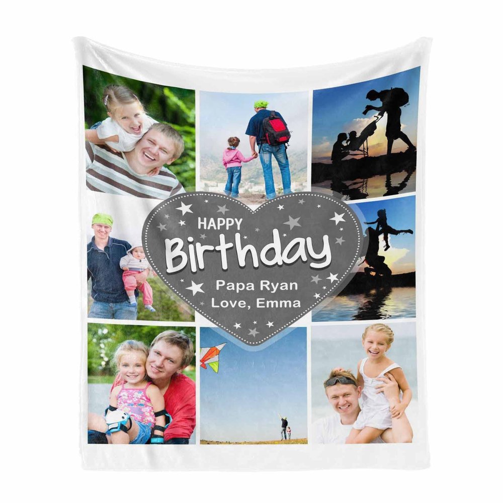 MyPupSocks Custom Family Photo Collage Blanket with Name from Son/Daughter to Dad, Personalized Picture Throw Blankets Gifts for Dad/Husband Birthday Christmas Fathers Day 60"x80"