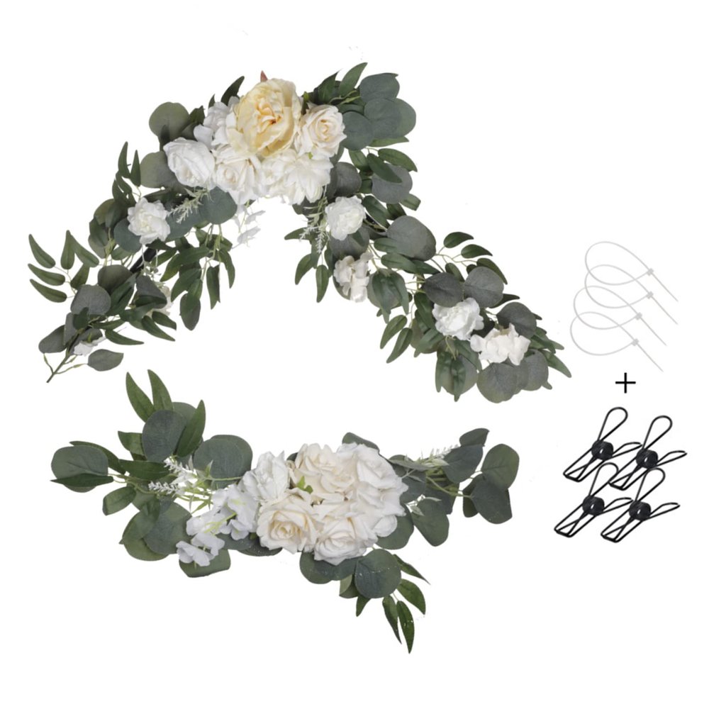 BestAlice Wedding Arch Flowers Set of 2, Artificial Flower Swag Floral Swag Dusty Blue Wedding Decor, Rustic Artificial Eucalyptus Greenery Floral Swag for Wedding Arch Ceremony Sign Chair, Champagne