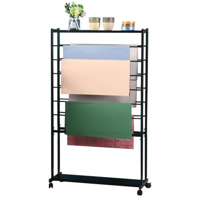 Retail Store Wrapping Paper Display Holder, Black Ribbon Thread Spool Dispenser with Wheels and Shelf, Double-Sided Floor Scarf Organizer Pant Jeans Towel Shelf (Color : Black)