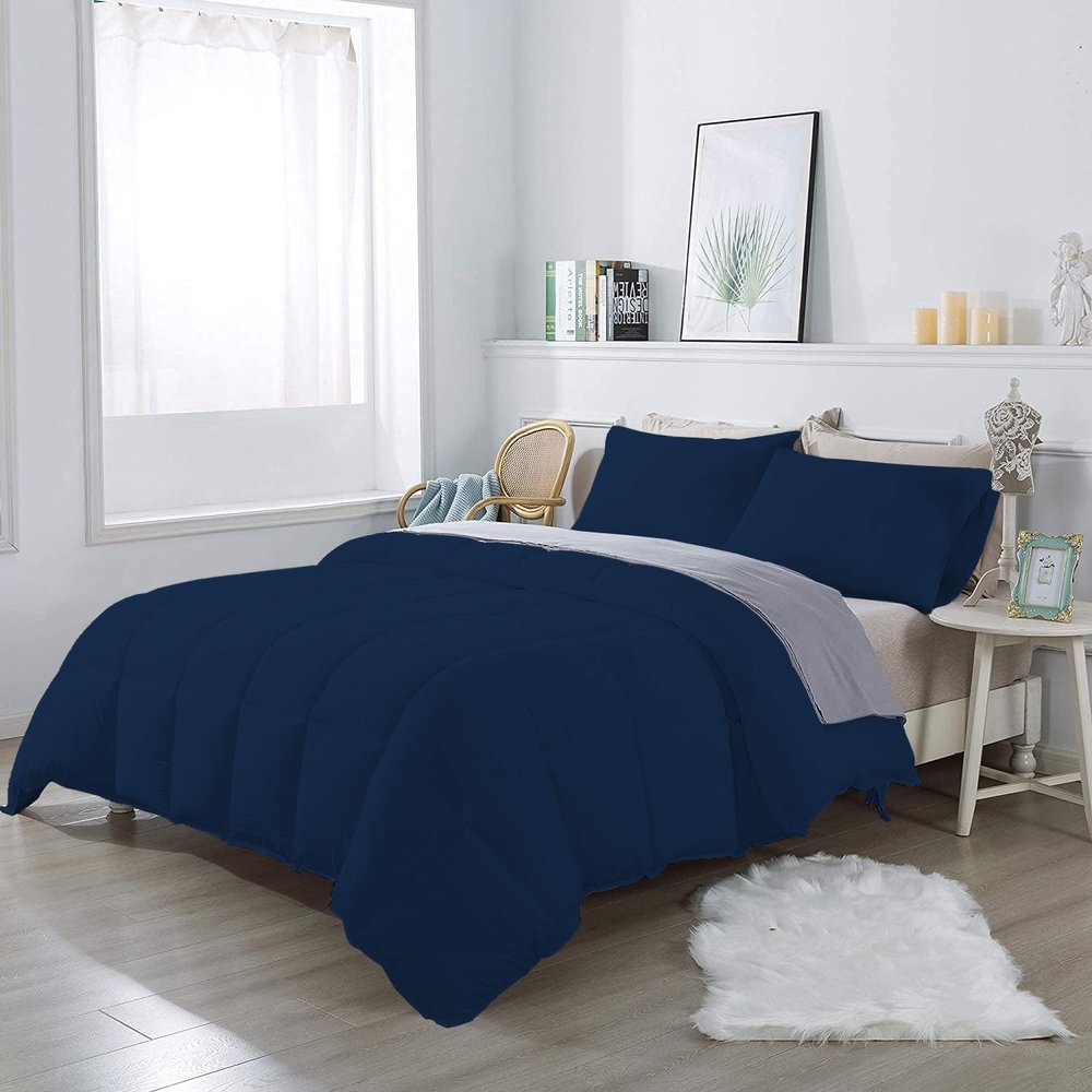 1Pcs Comforter 100% Egyptian Cotton 800 Thread Count - Super King Plus Size (120" x120") Inch,Soft and Breathable Comforter - Navy Blue Solid