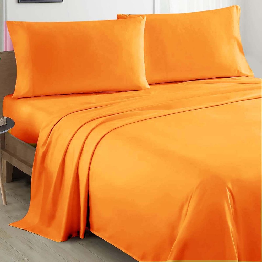 100% Organic Cotton Sheet Set 4 Piece- Alaskan King - 108" X 108"- Orange Solid 400 Thread Count Sheets with All-Around Elastic for Fitted Sheet Upto 18''- 20'' Inch Deep Pocket