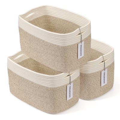 Cotton Rope storage Basket Bins Woven Basket for Organizing Shelves 15X10X9.3" Rectangle Decorative Baskets For storage Clothes Toys Books Towels Nursery basket organizer 3 pack white and brown