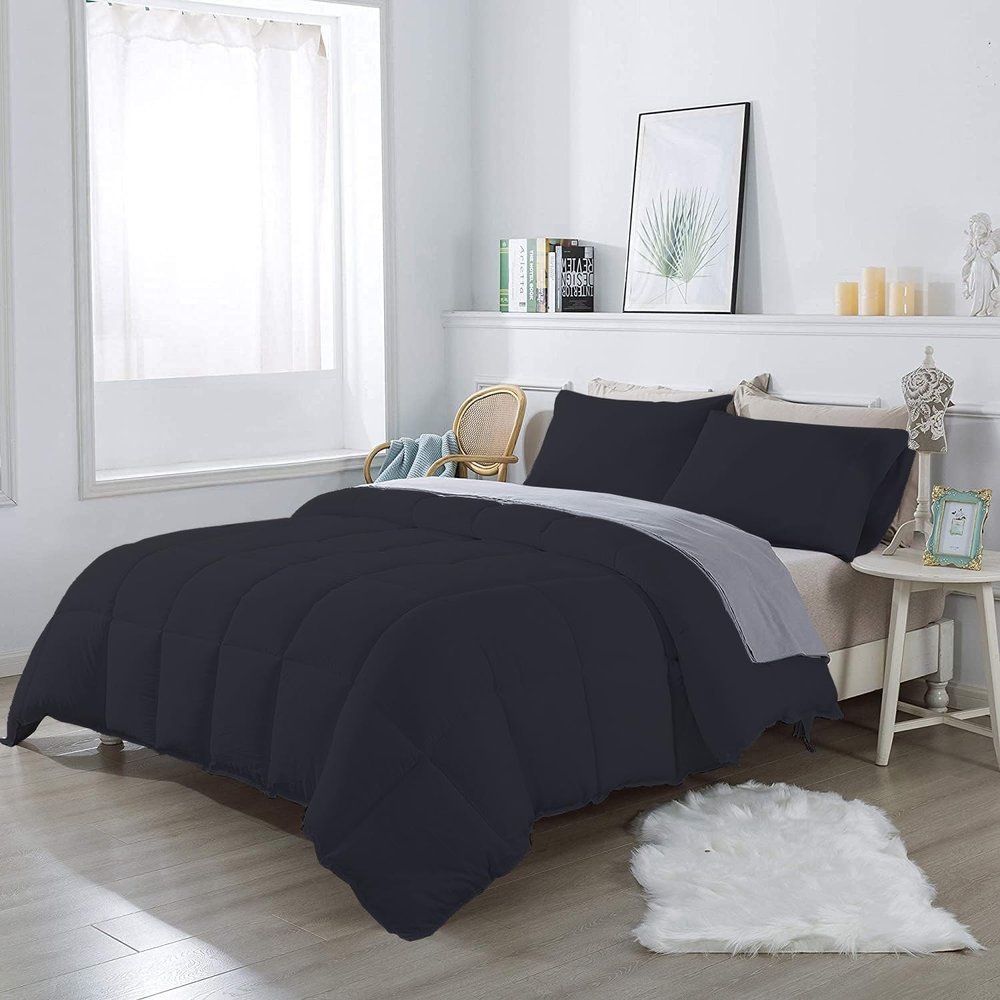 1Pcs Comforter 100% Egyptian Cotton 800 Thread Count - Super King Plus Size (120" x120") Inch,Soft and Breathable Comforter - Black Solid