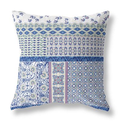 HomeRoots White and Pink Broadcloth 16 Blue Lavender Patch Indoor Outdoor Throw Pillow