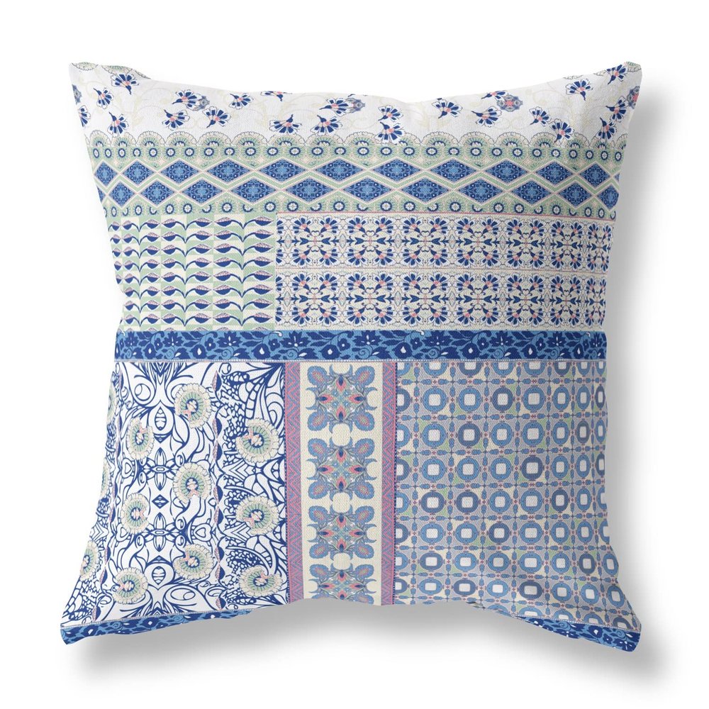 HomeRoots White and Pink Broadcloth 16 Blue Lavender Patch Indoor Outdoor Throw Pillow