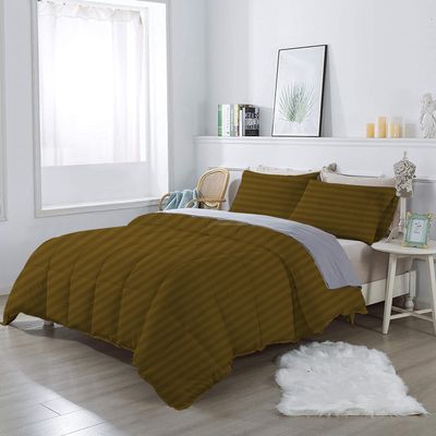 1Pcs Comforter 100% Egyptian Cotton 800 Thread Count - Super King Plus Size (120" x120") Inch,Soft and Breathable Comforter - Taupe Stripe