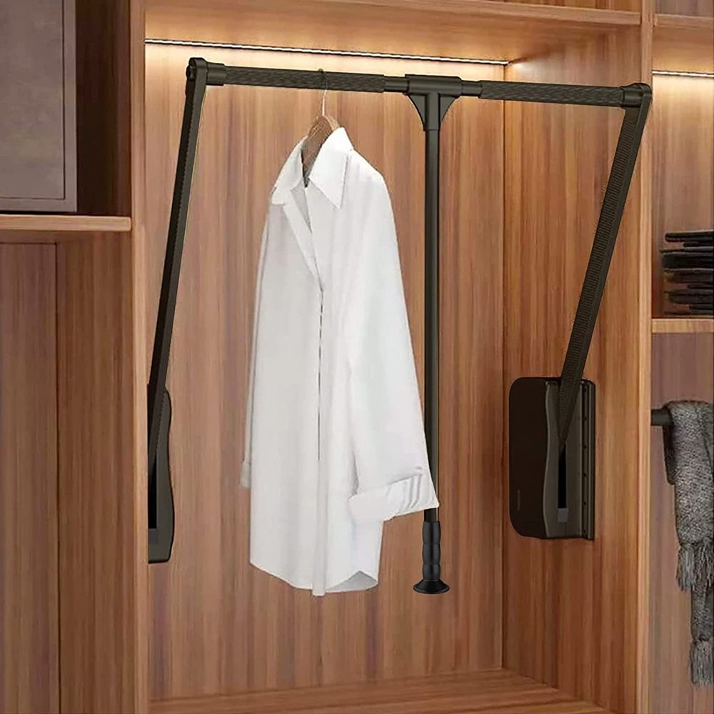 HONGKEFIT Pull Down Closet Rod, Retractable Heavy Duty Closet Rods for Hanging Clothes, Closet Rod Wardrobe Rail Lift Expanding Steel Tubing Rod, 30 Lbs Load Capacity (Size : 89-121cm/35-47.6in)
