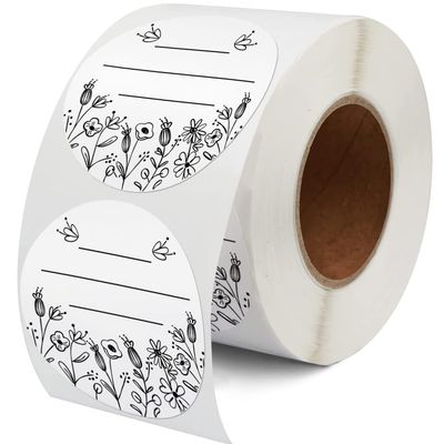 2 Inch Farmhouse Flower with 3 Lines for Writing, 500 Pcs White Stickers for Canning Labels Mason Jar Lid, Home Organizing, Gift, Price Tags, Pantry Storage, Jam Bottle, Food Container